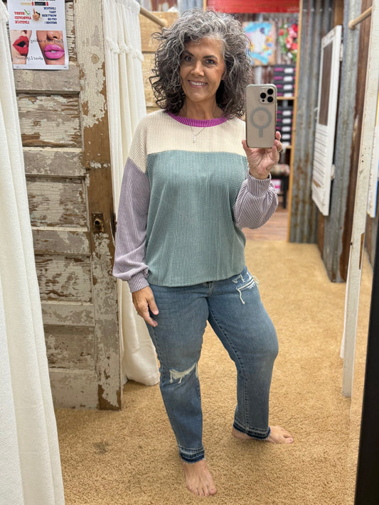 Long Sleeve Urban Ribbed Moss & Lavender Shirt