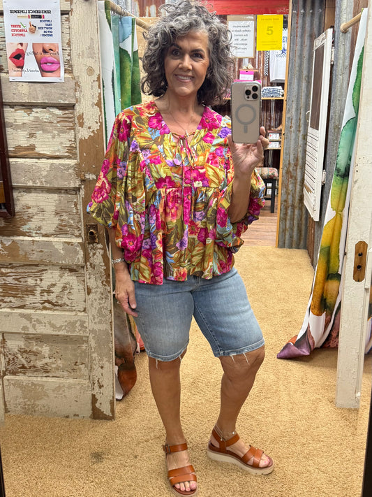 Printed Blouse With Wide Bubble Sleeve