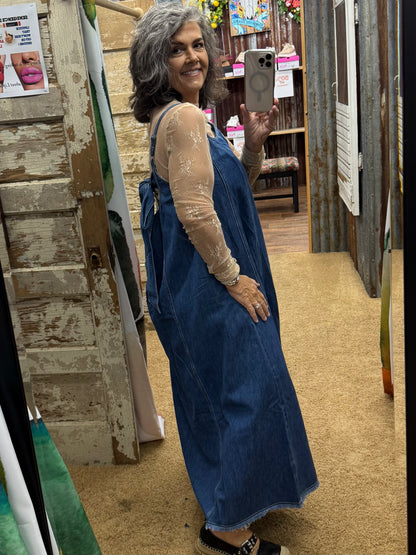 A-Line Back Tie Denim Maxi Dress