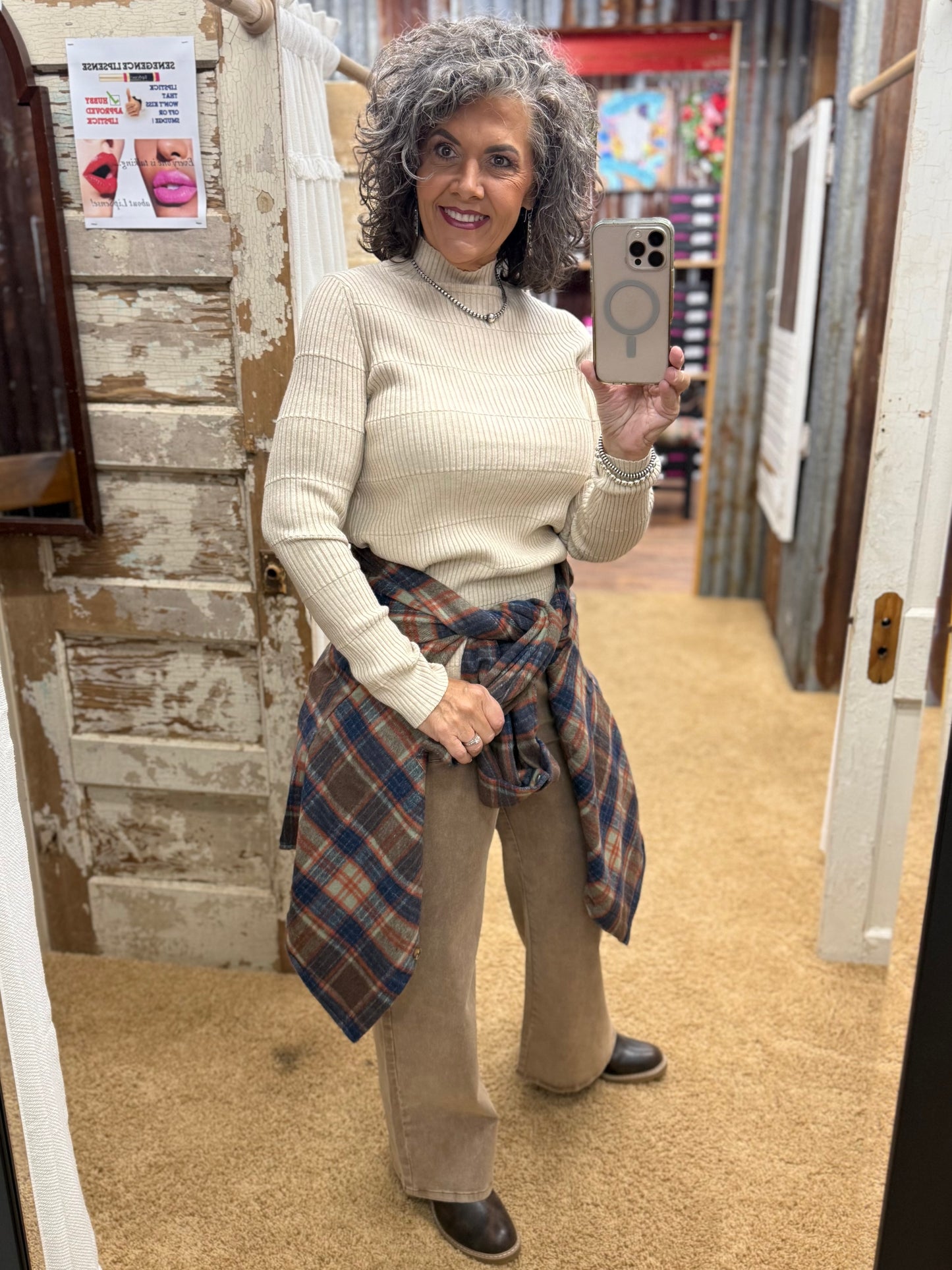 Brown & Navy Plaid Shacket