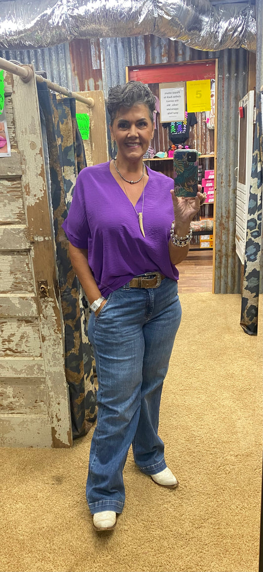 Purple Solid Boxy Top