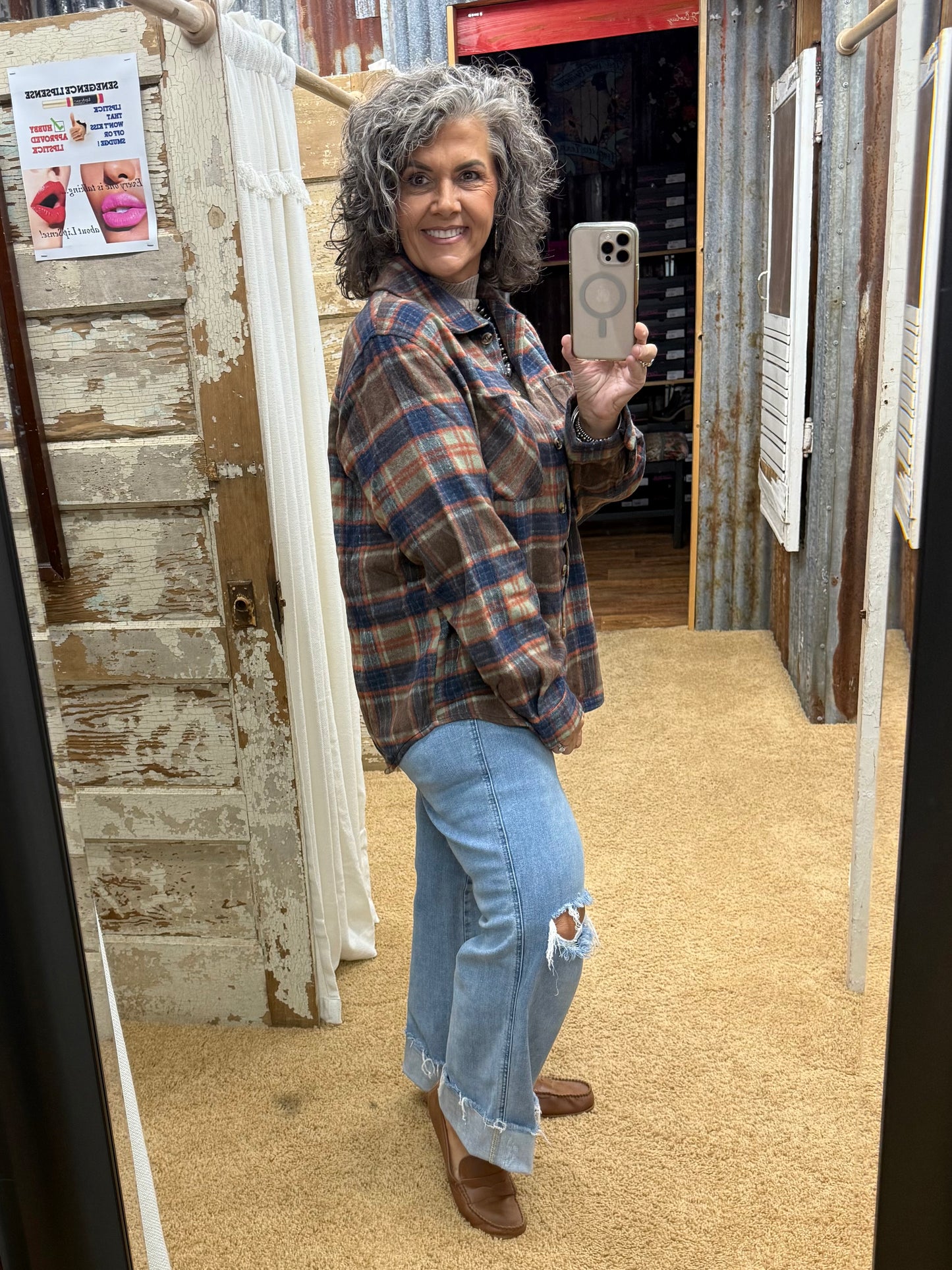 Brown & Navy Plaid Shacket