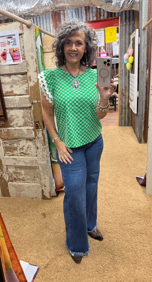 Green Eyelet Lace Top