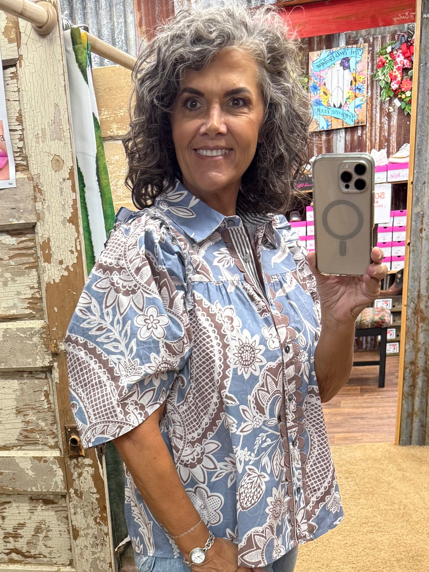 Dusty Blue Blouse by Entro
