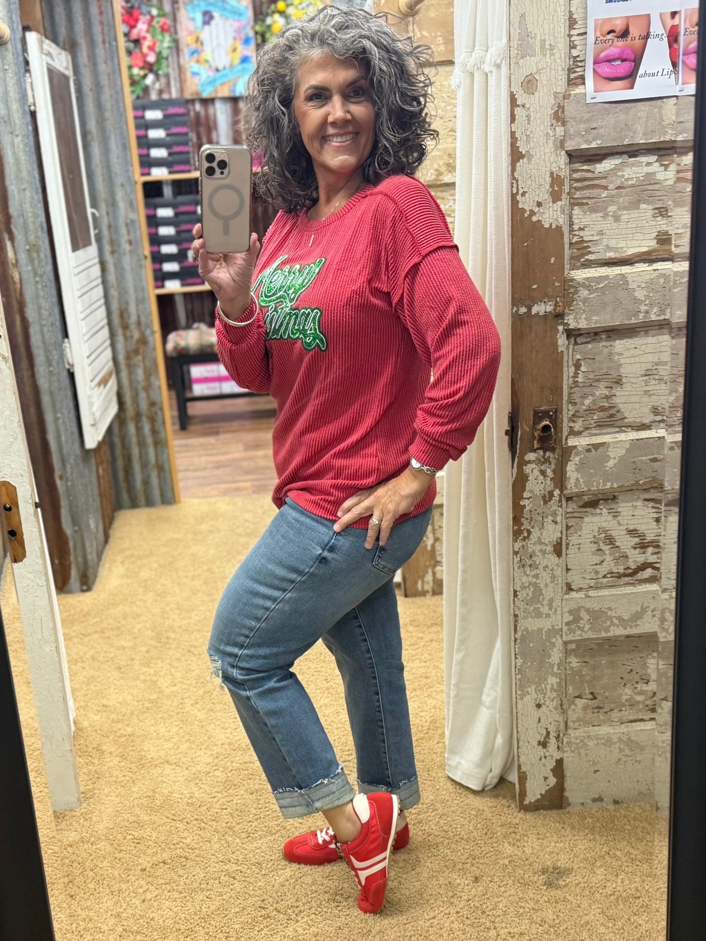 MERRY CHRISTMAS URBAN RIBBED TOP
