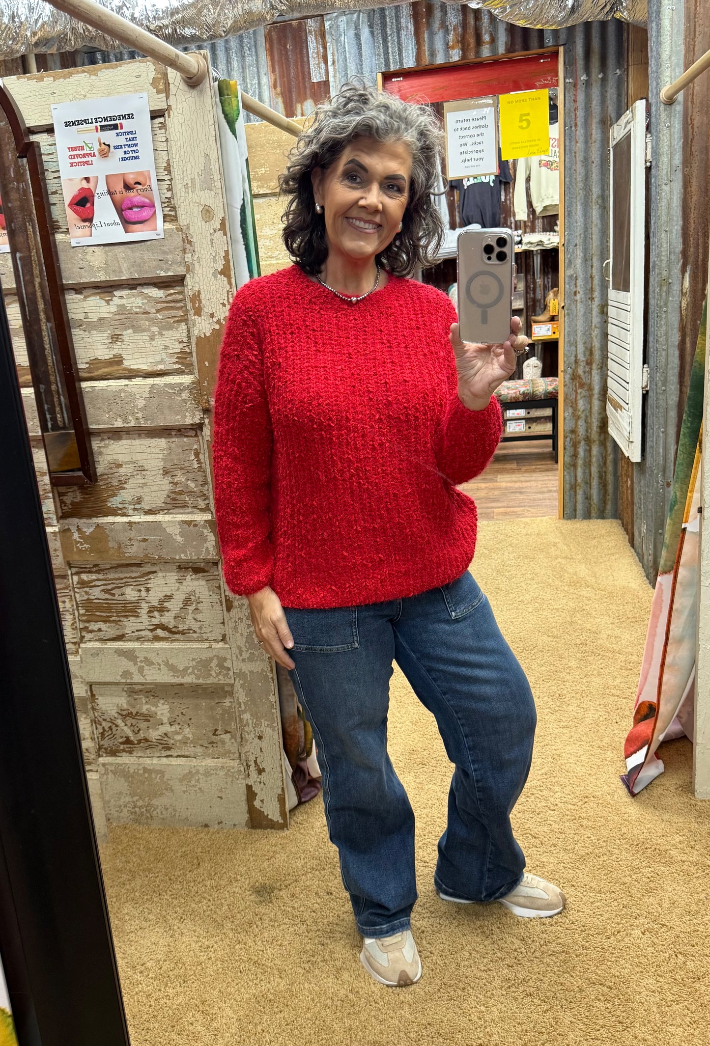 Ruby Red Round Neck Sweater