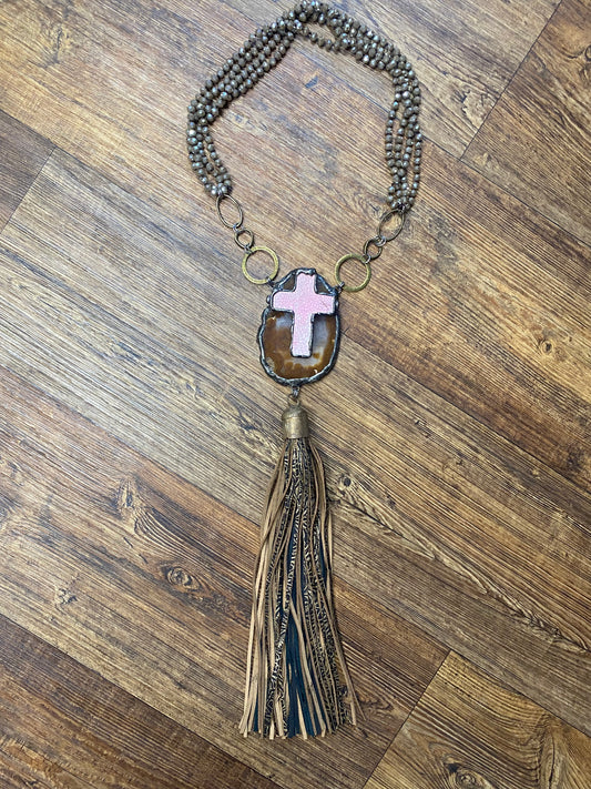 Cross Solder Necklace with Tassel