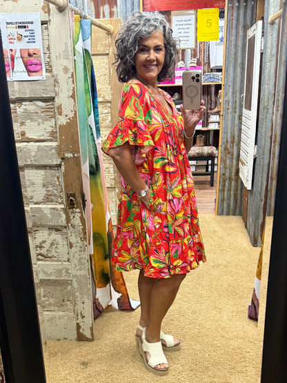 HOT CORAL SLUB DRESS