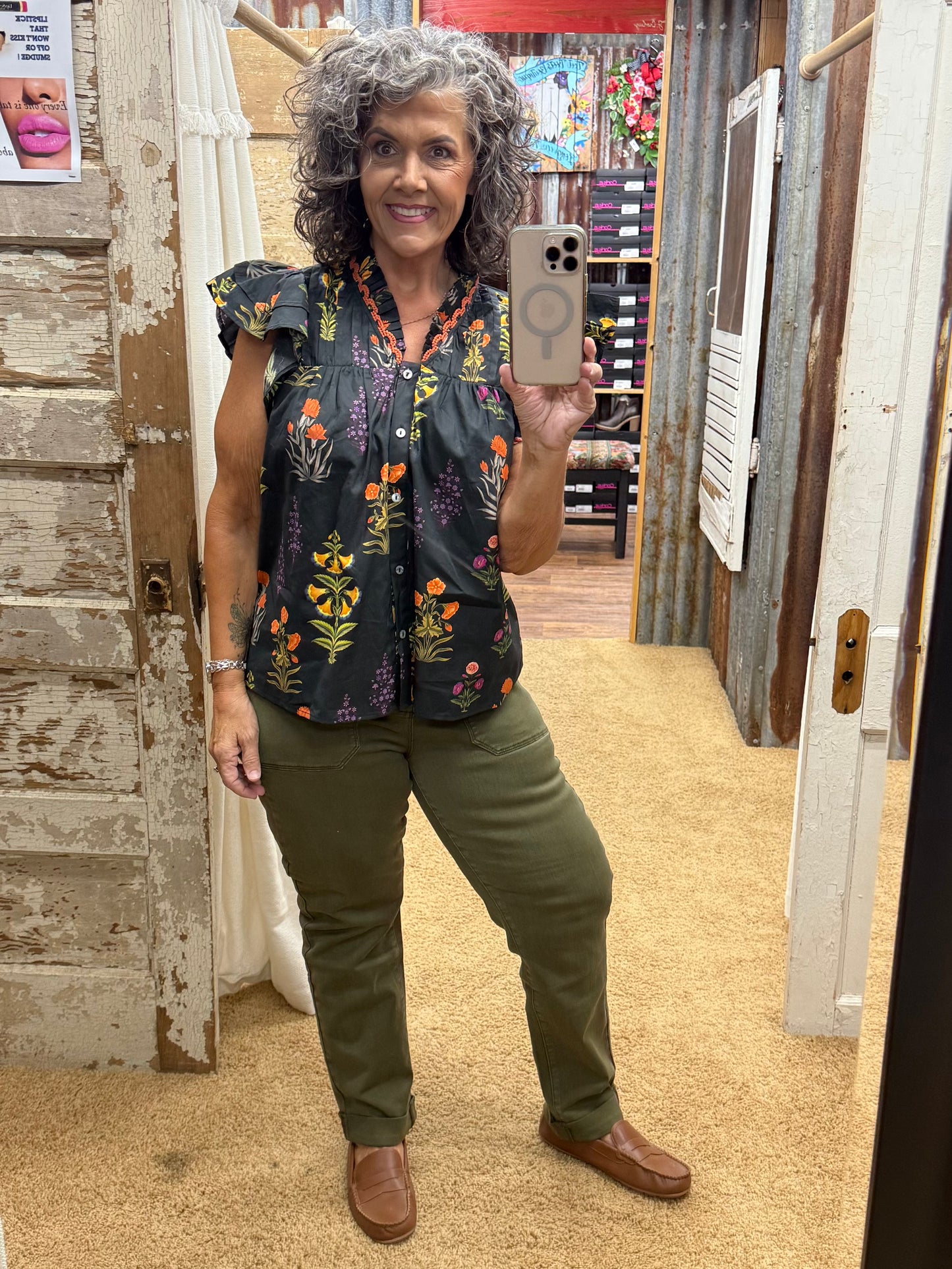Black Botanical Blouse by Entro