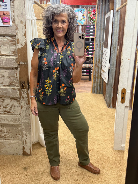 Black Botanical Blouse by Entro