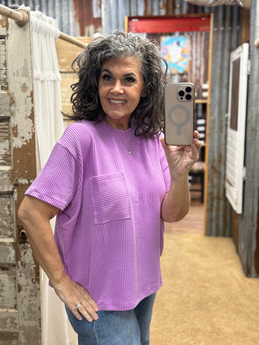 Violet Urban Ribbed Short Sleeve Top