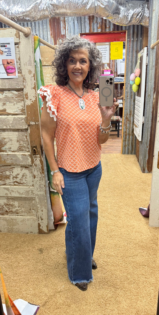 Tangerine Eyelet Lace Top