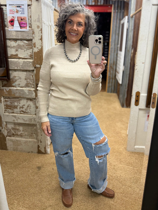 Almond Mock Neck Sweater