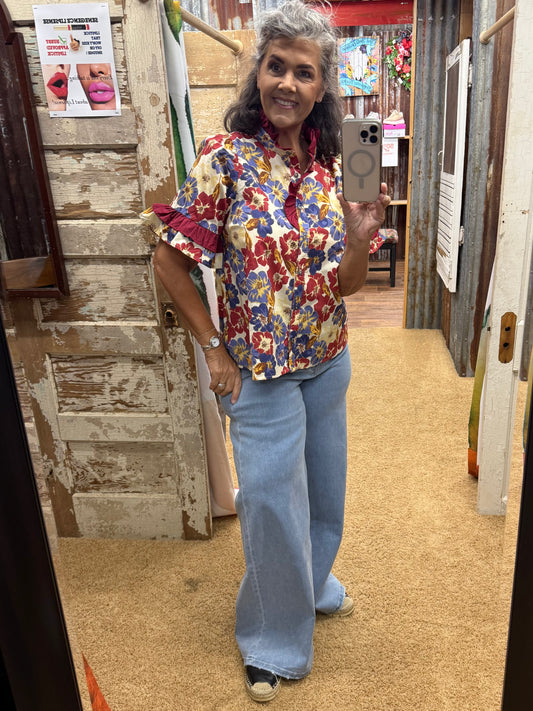 Burgundy Floral Entro Blouse
