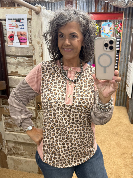 My Dear Animal Colorblock Rose/Chocolate Rib Top