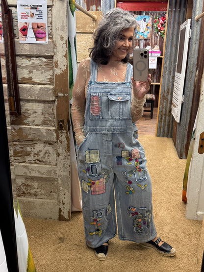 BOHO PATCH MINERAL WASHED OVERALL