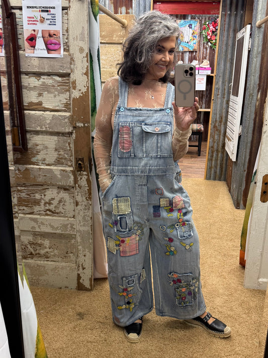 BOHO PATCH MINERAL WASHED OVERALL