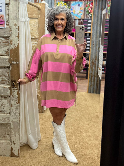 Pink & Mocha Oversized Shirt/Dress