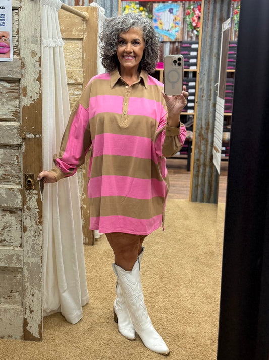 Pink & Mocha Oversized Shirt/Dress