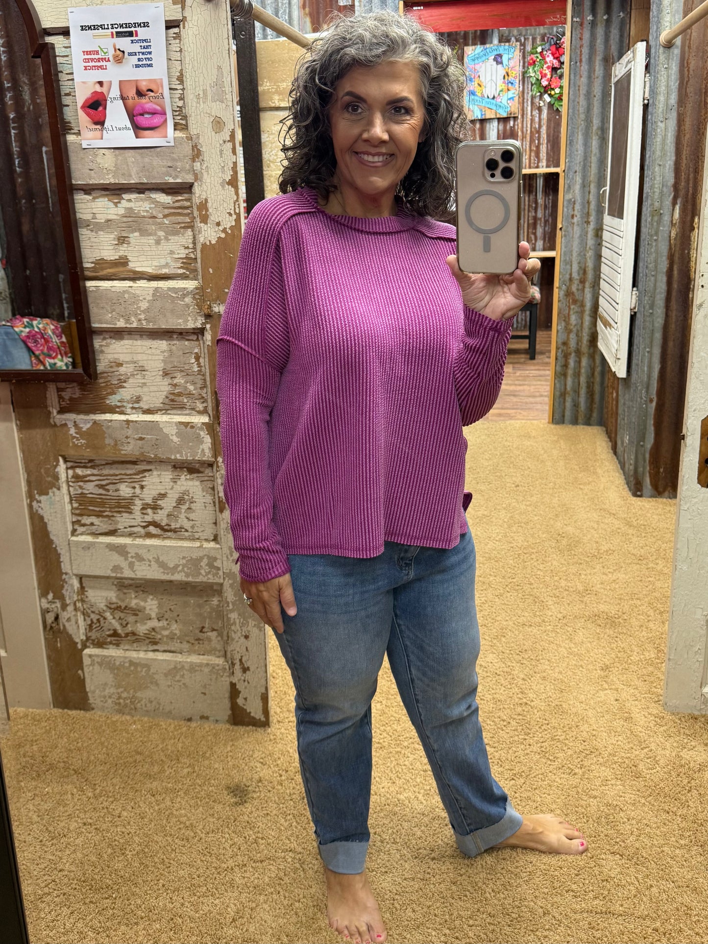 Plum Urban Ribbed Long Sleeve Top