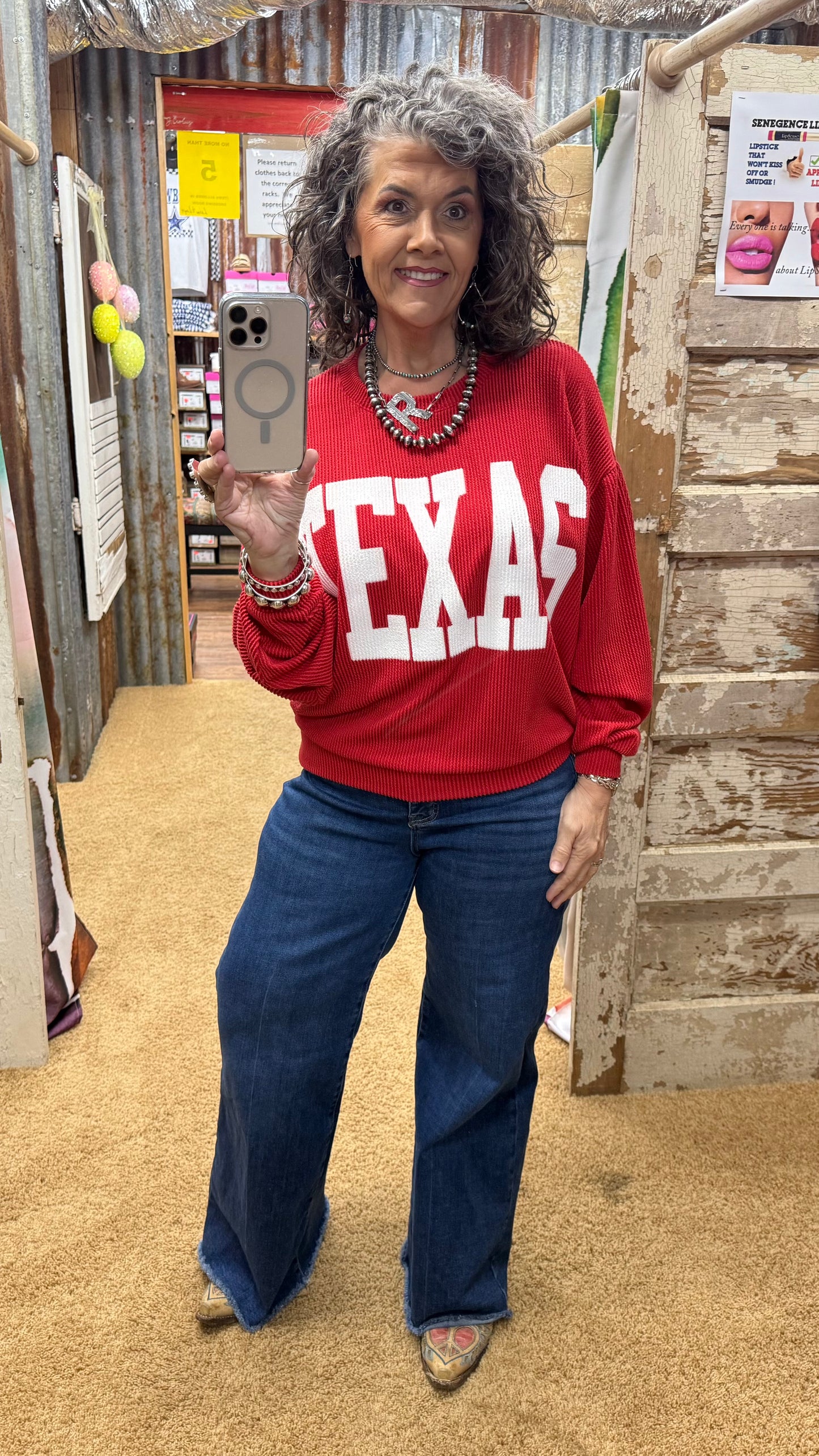 Texas Scarlett Red Urban Ribbed Pullover