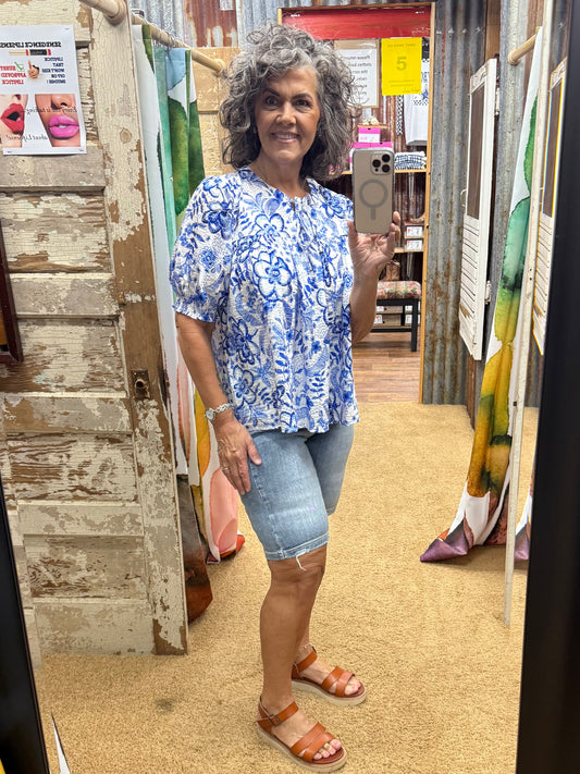Summer Resort Printed Short Sleeve Blouse