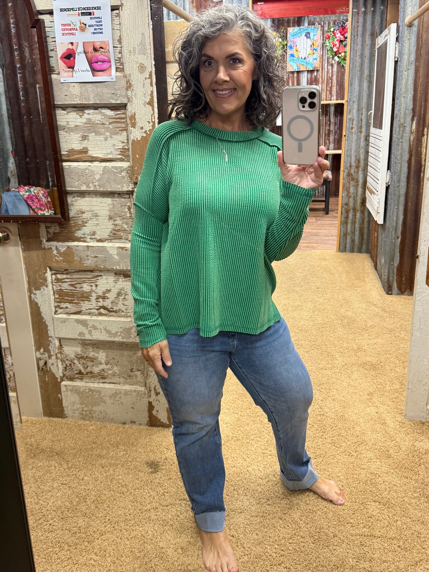 Green Urban Ribbed Long Sleeve Top