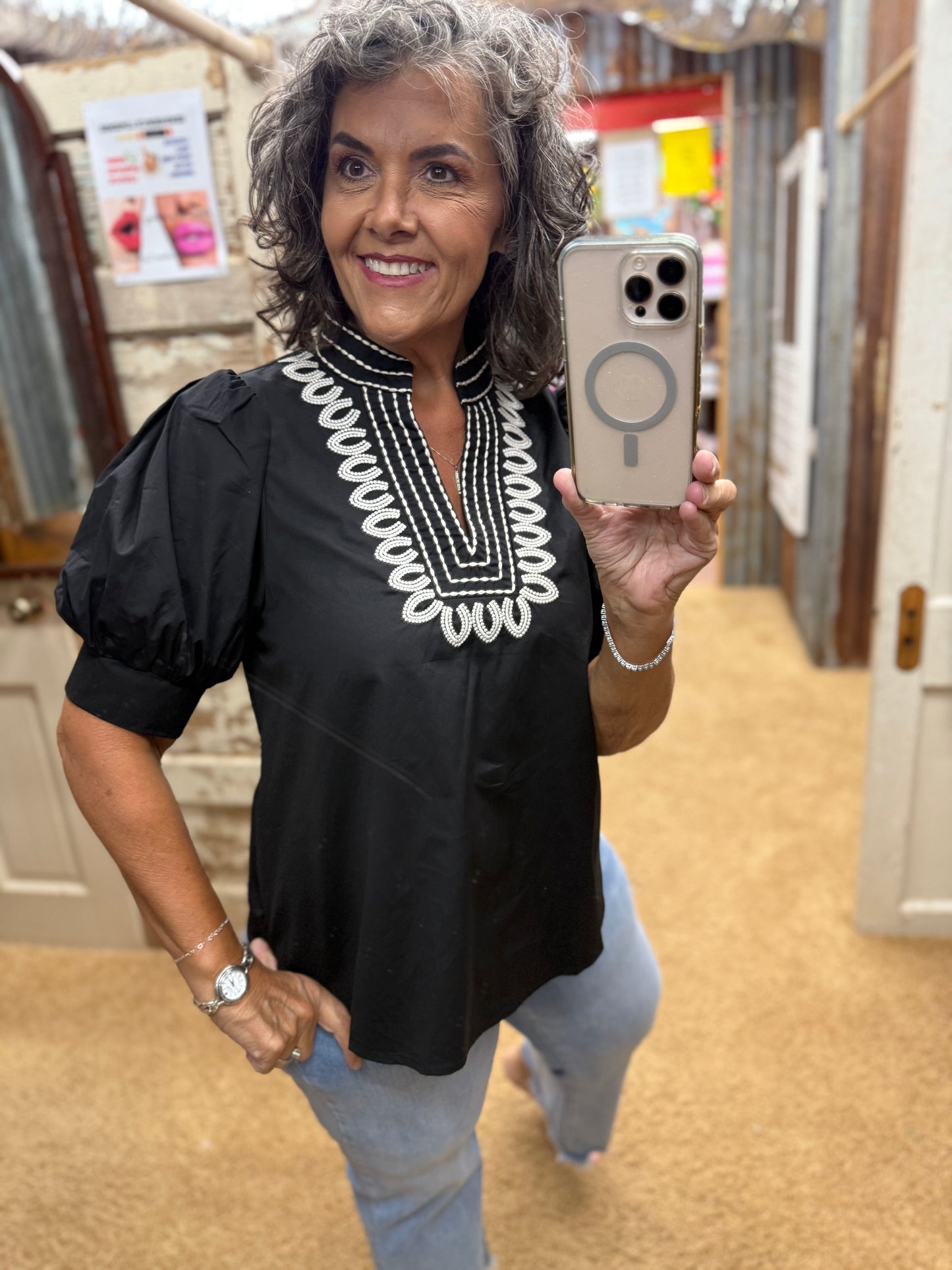 Black Band Collar Blouse by Entro