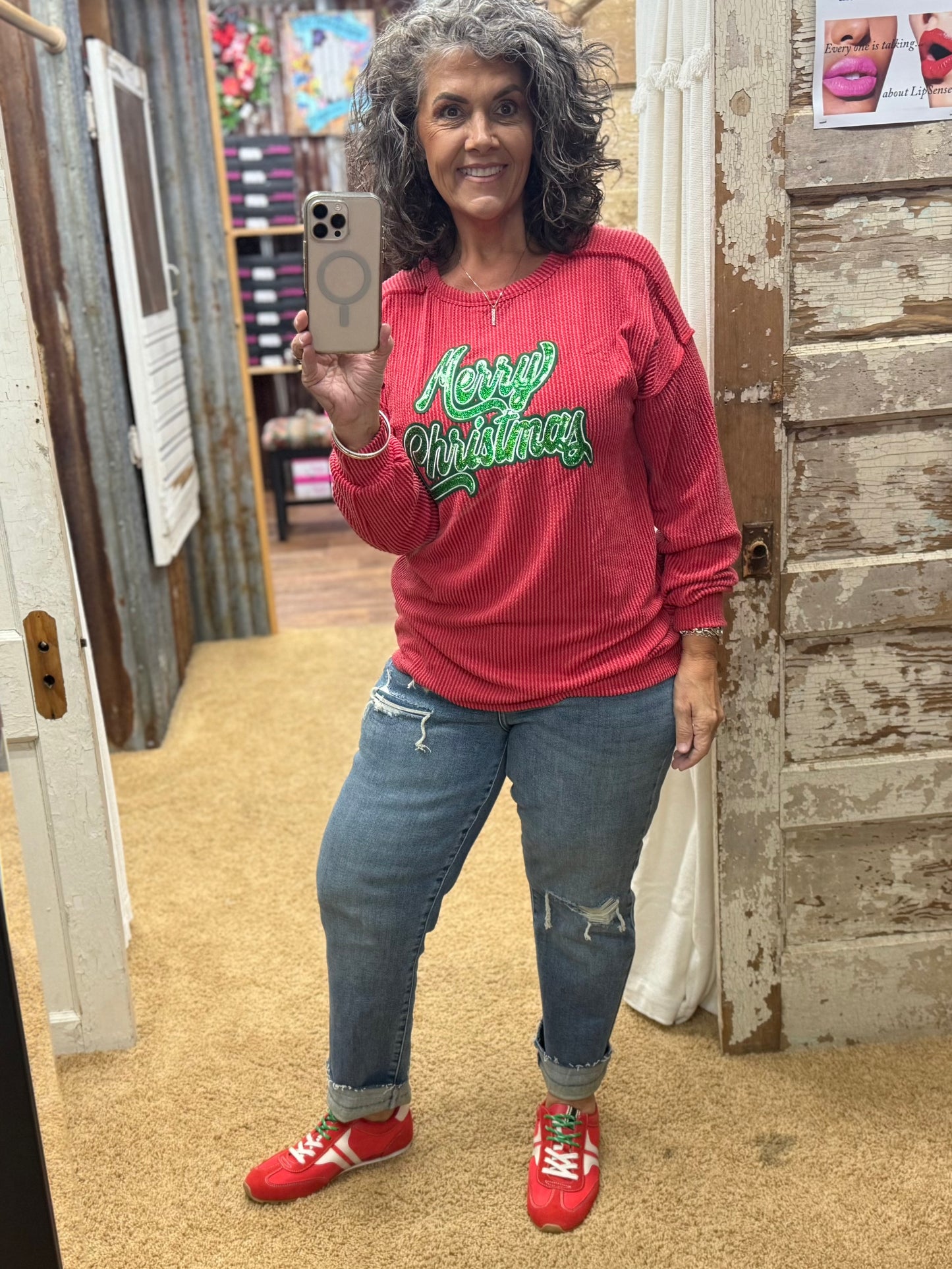 MERRY CHRISTMAS URBAN RIBBED TOP