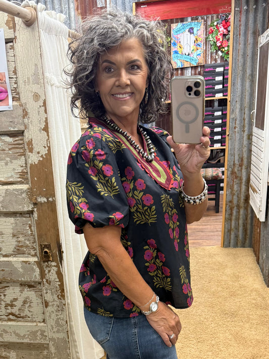 Black Floral Blouse by Entro