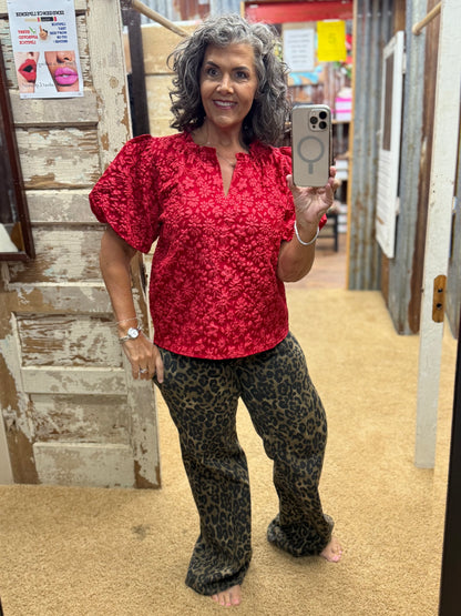 Red V-Neck Top by Bibi