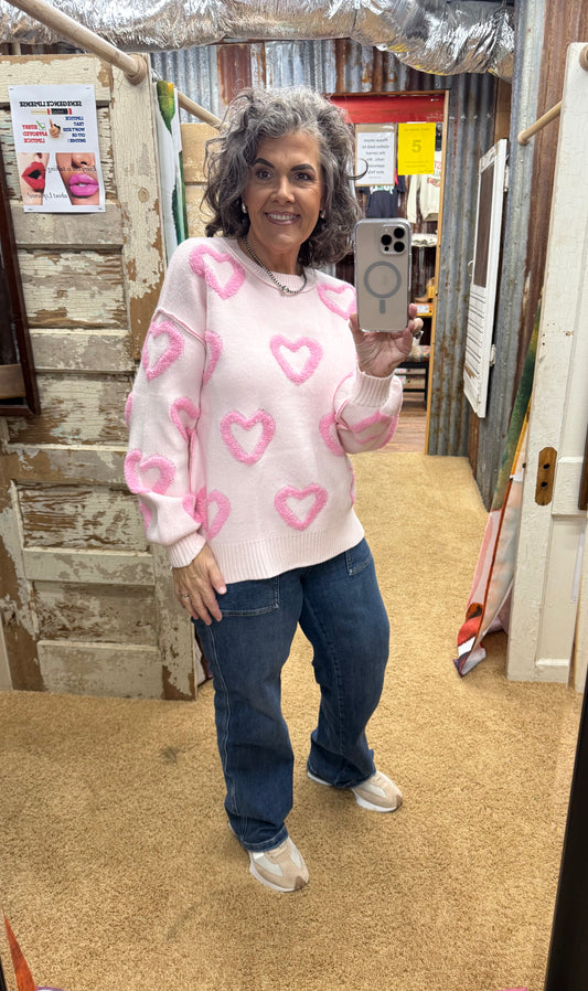 Cute Heart Shape Bubble Sleeve Valentine's Sweater