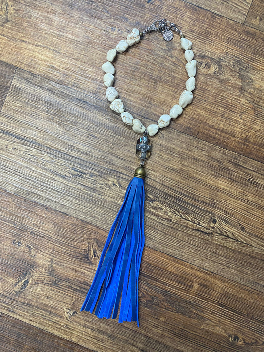 Chunky Necklace with Blue Tassel