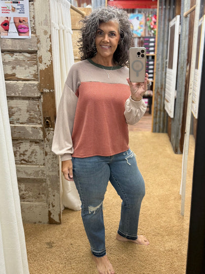 Long Sleeve Urban Ribbed Cinnamon & Taupe Shirt