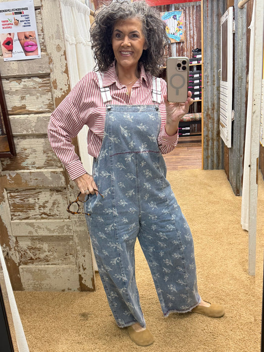 FLORAL PRINTED WASHED OVERALLS