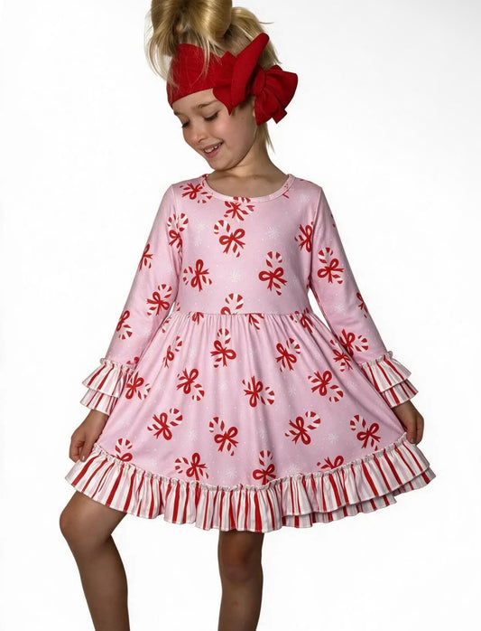 Pink Candy Cane Girls Dress