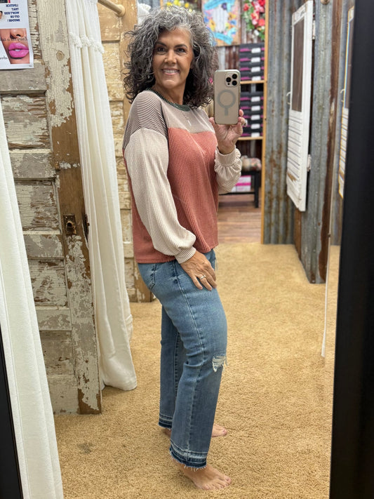 Long Sleeve Urban Ribbed Cinnamon & Taupe Shirt