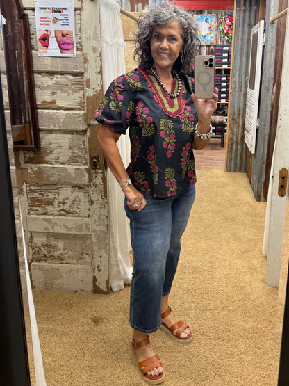 Black Floral Blouse by Entro