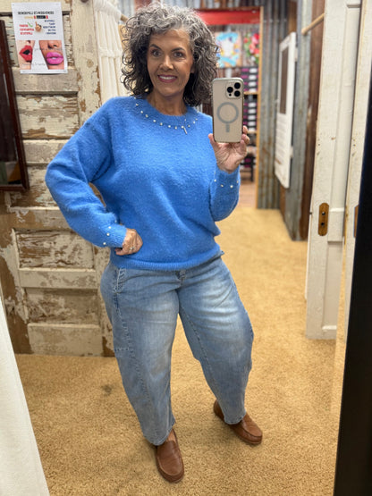 PERI BLUE PEARL STONE DETAILING SWEATER