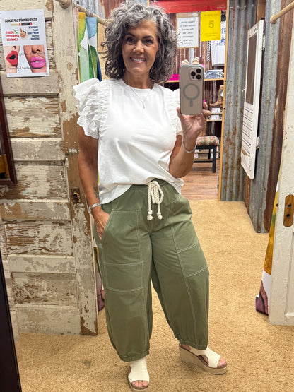 WHITE EYELET COTTON KNIT TOP