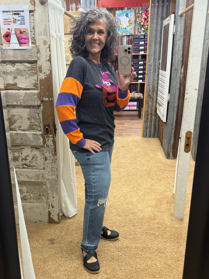 CHARCOAL URBAN RIB HALLOWEEN PUMKIN PATCH TOP