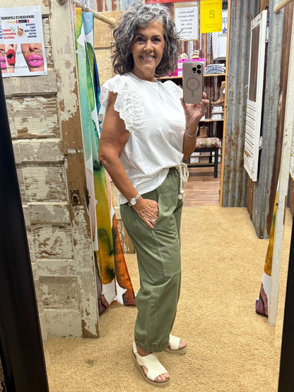 WHITE EYELET COTTON KNIT TOP