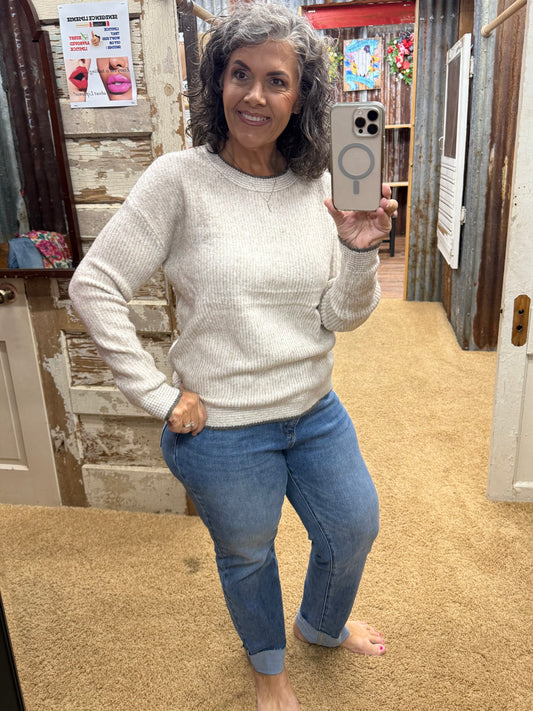 Taupe Marled Ribbed Sweater