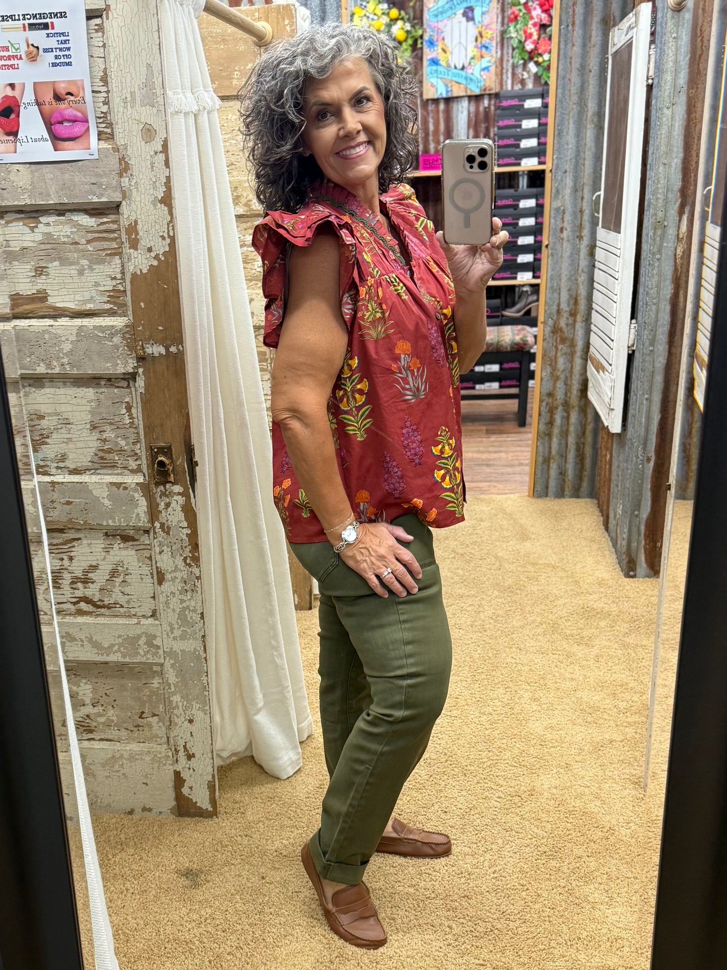 Brick Botanical Blouse by Entro