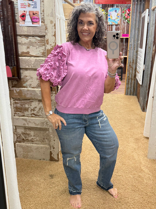 Orchid Ruffled Mineral Wash Top