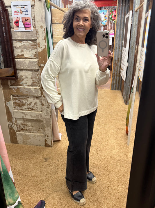 ECRU MINERAL WASHED TERRY PULLOVER