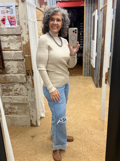 Almond Mock Neck Sweater