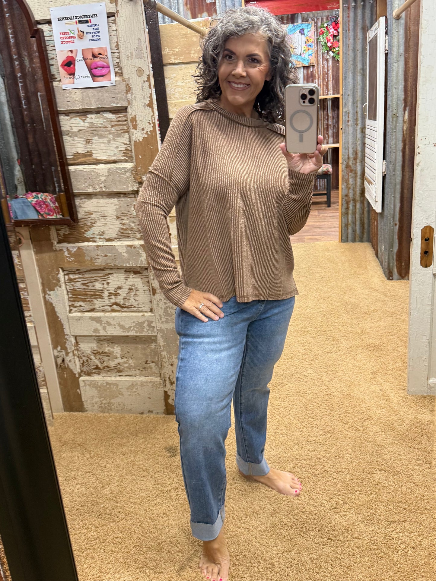 Brown Urban Ribbed Long Sleeve Top