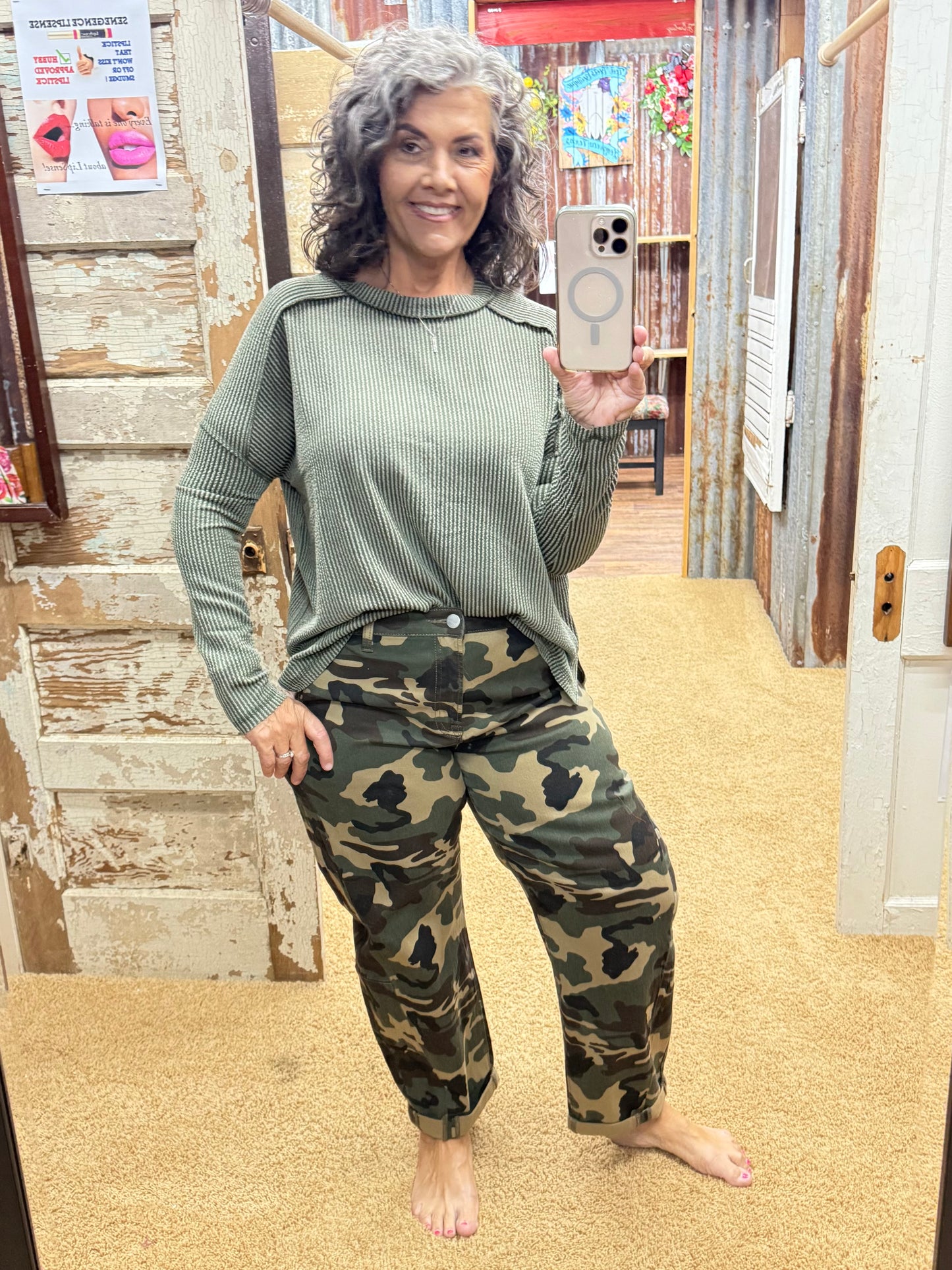 Dark Olive Urban Ribbed Long Sleeve Top