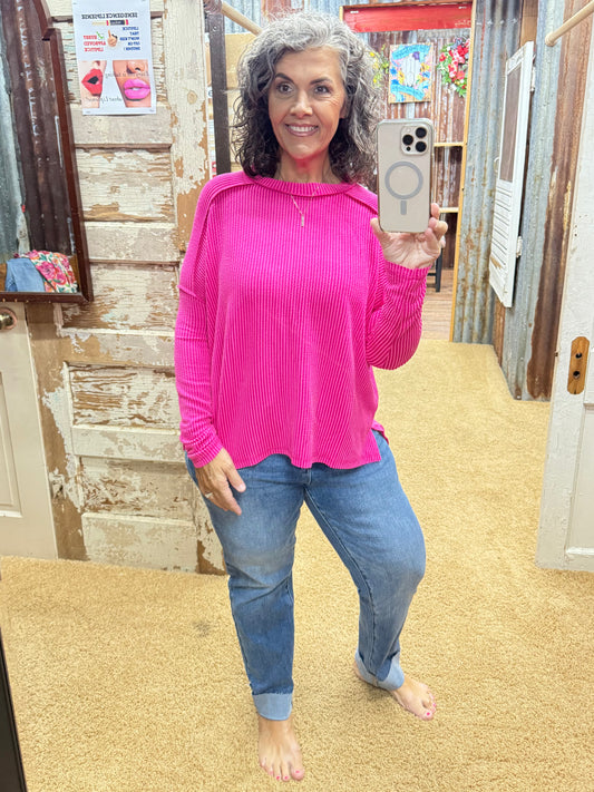 Hot Pink Urban Ribbed Long Sleeve Top